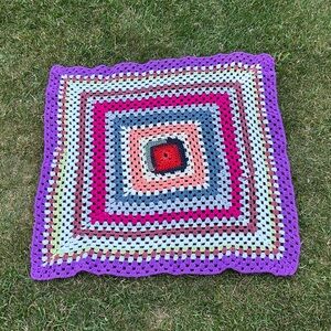 🟢 3/$25 🟢 29in sq Crocheted Lapghan - Lap Blanket - Handmade - Purple/Multi